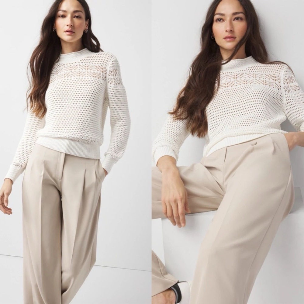 White House Black Market Mixed Stitch Mock Neck Sweater Quiet Luxury Minimalist
